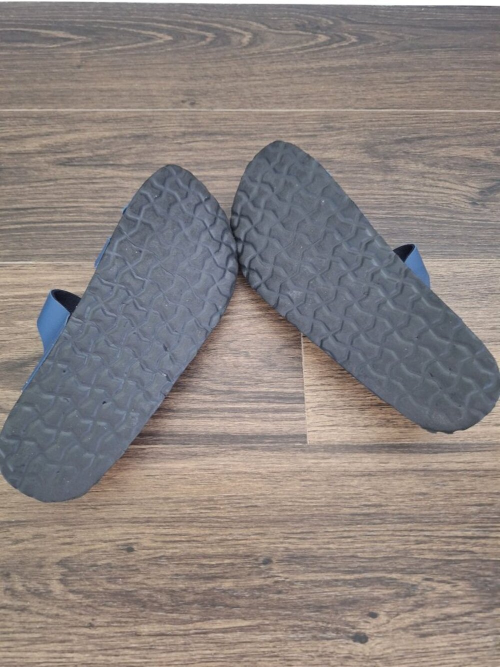 💙 Cushionaire Leather Footbed Sandals Women's Size 7.5 Navy Blue Comfort - Picture 5 of 7